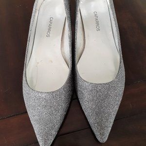 Caparros silver glitter pointy pump w kitten heal